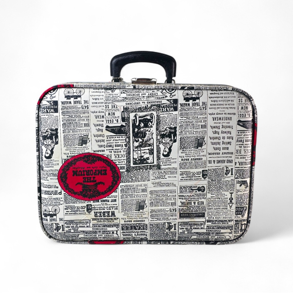 Vintage American Tourister "The Emporium" Newsprint Suitcase – Retro Hard Shell - Picture 5 of 6